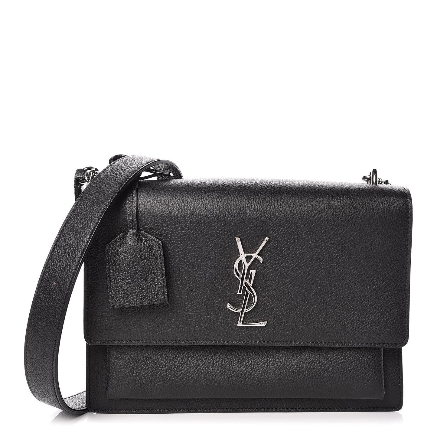 Grained Calfskin Medium Monogram Sunset Satchel Black