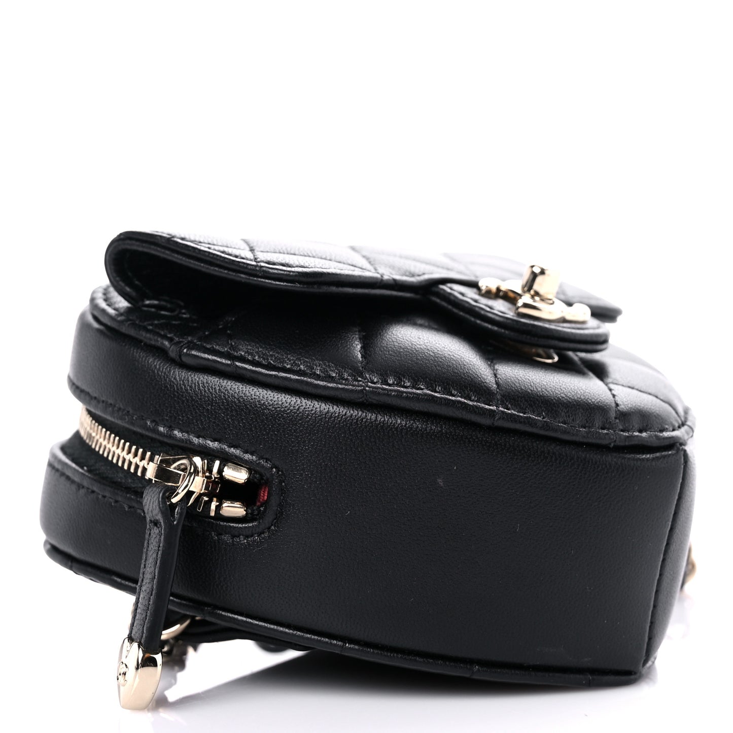 Lambskin Quilted CC In Love Heart Waist Belt Bag With Chain Black