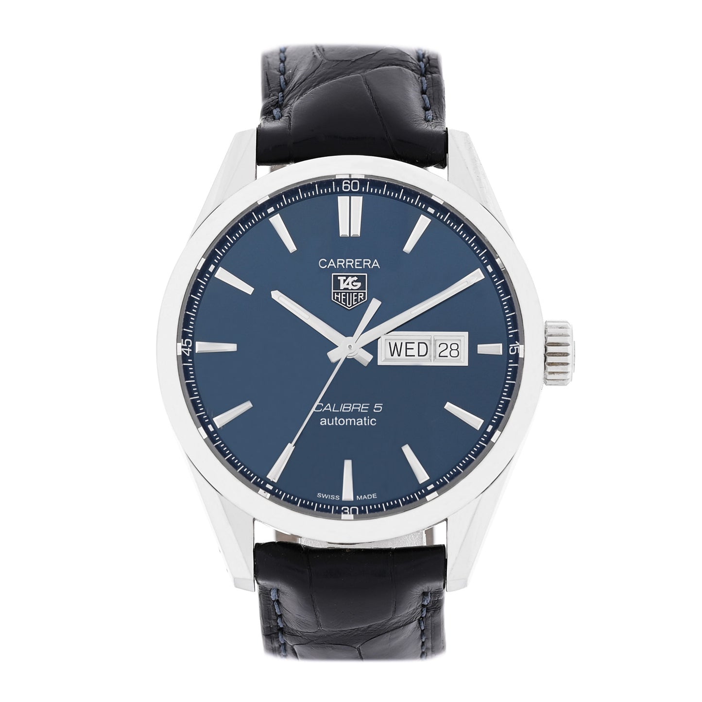Stainless Steel Alligator 41mm Carrera Calibre 5 Automatic Watch Blue WAR201E