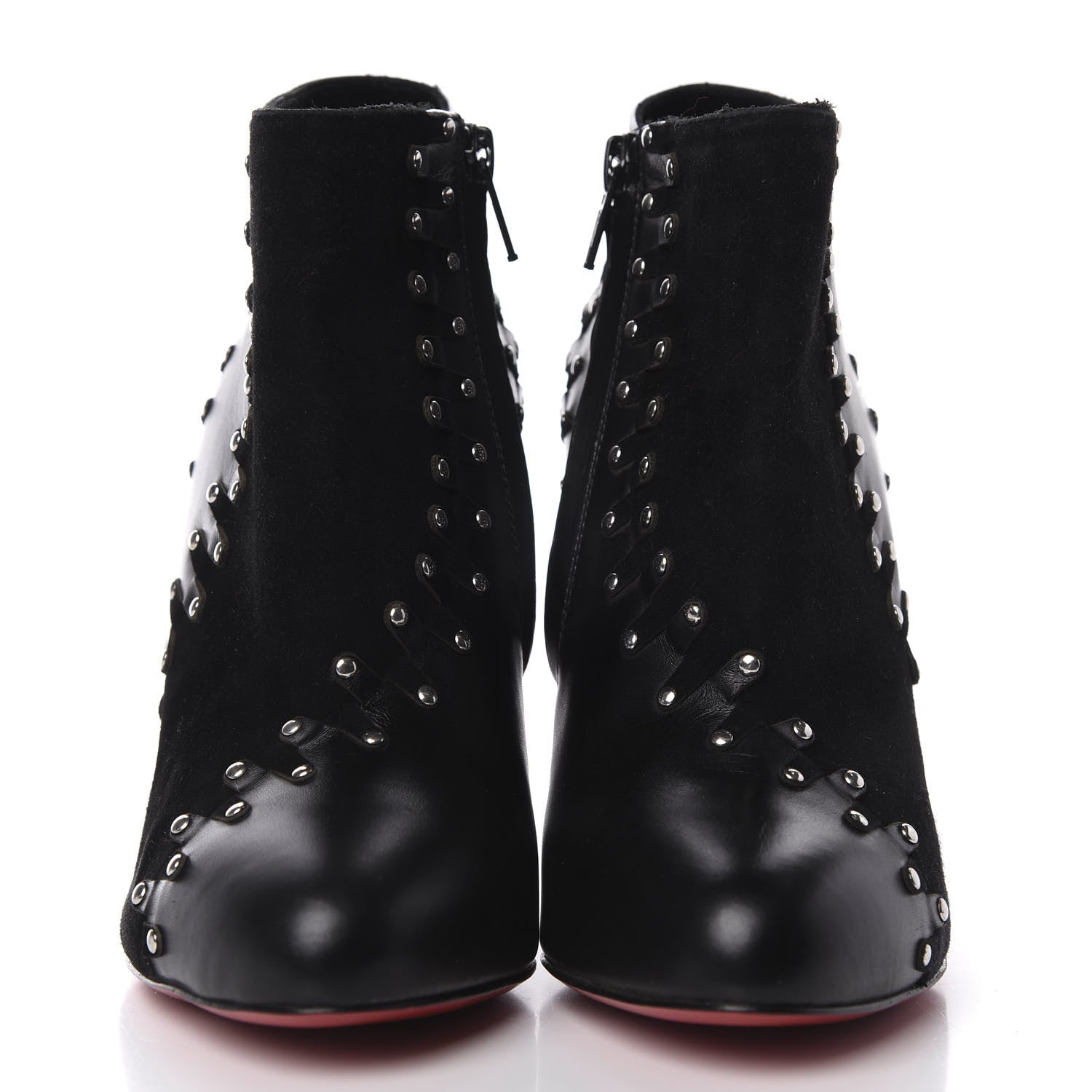 Christian Louboutin Calfskin Suede Studded 100 Ankle Boots 37 Black 2 of 13