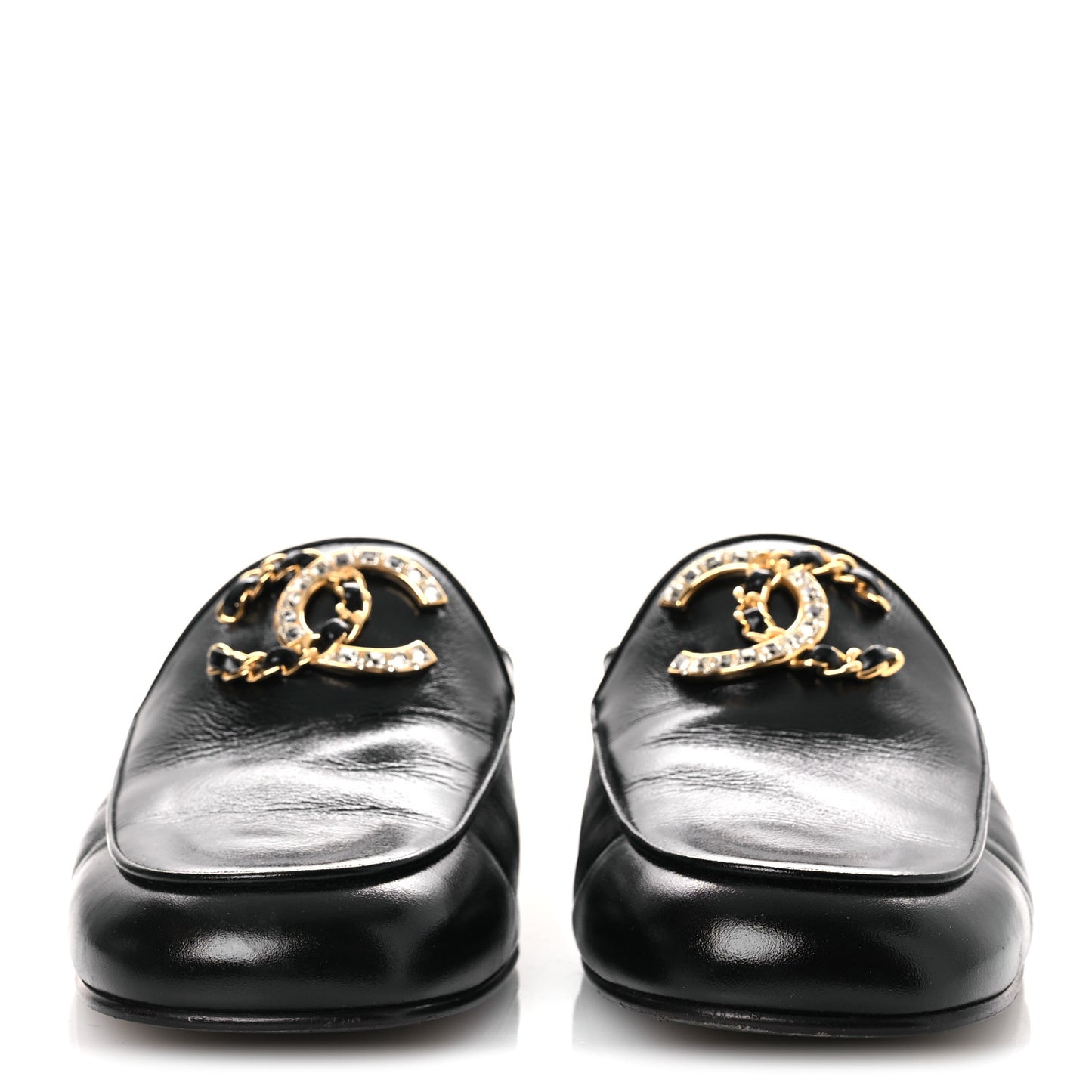Shiny Calfskin Crystal CC Mules 41 Black