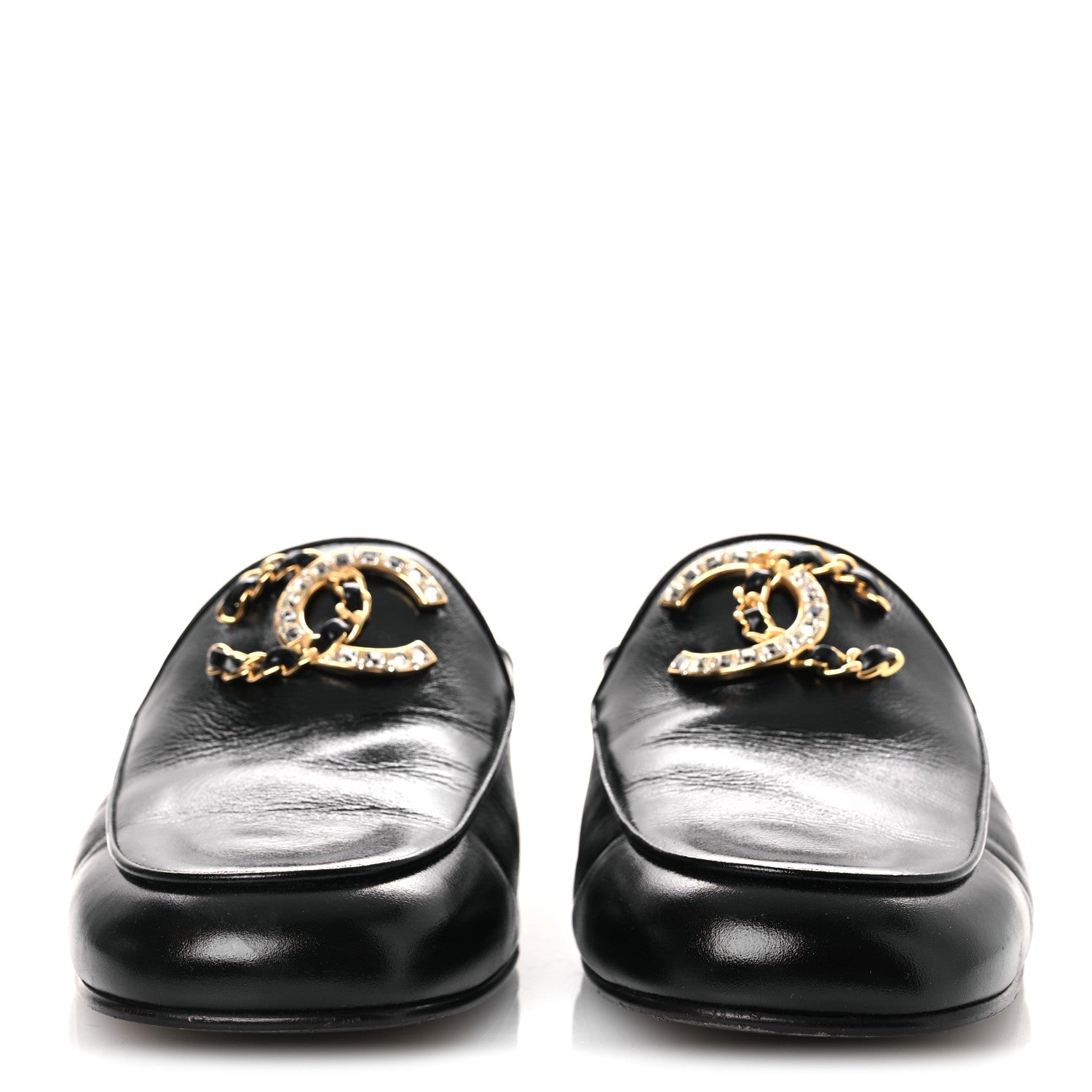 Chanel Shiny Calfskin Crystal CC Mules 41 Black 3 of 12