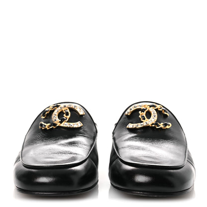 Chanel Shiny Calfskin Crystal CC Mules 41 Black 3 of 12