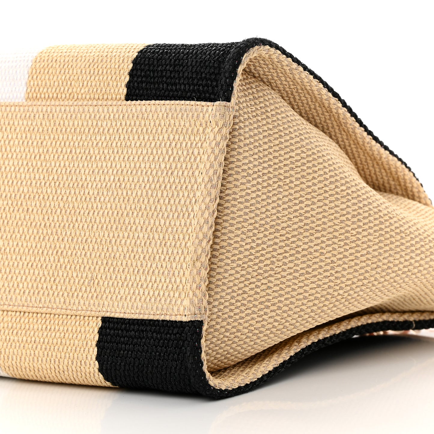 Straw Raffia Calfskin Striped Medium Deauville Tote Black Beige Ivory