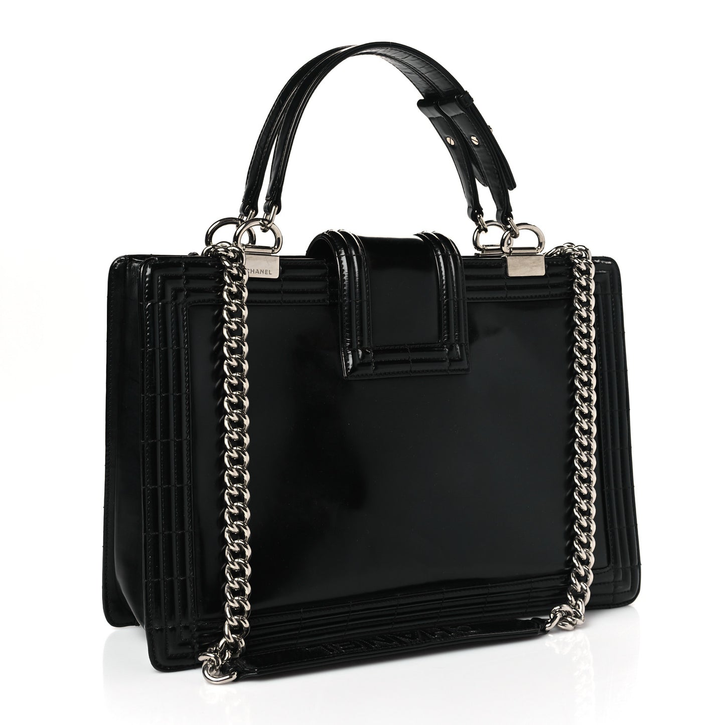 Glazed Calfskin Boy Tote Black
