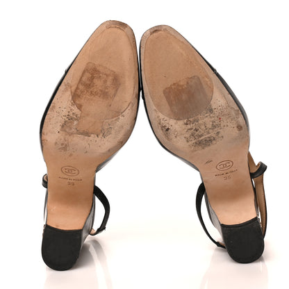 Chanel Textured Calfskin Glazed Goatskin Cap Toe CC Slingback Pumps 35 Black 5 of 8