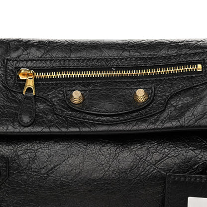 Balenciaga Agneau Giant 12 Gold Hardware Envelope Strap Clutch Black 7 of 9