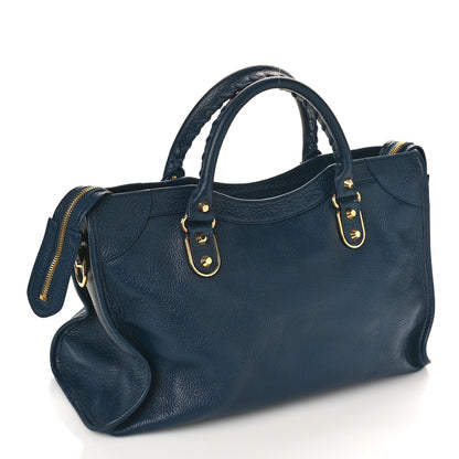 Balenciaga Chevre Gold Metallic Edge Hardware City Bleu de Minuit 3 of 8