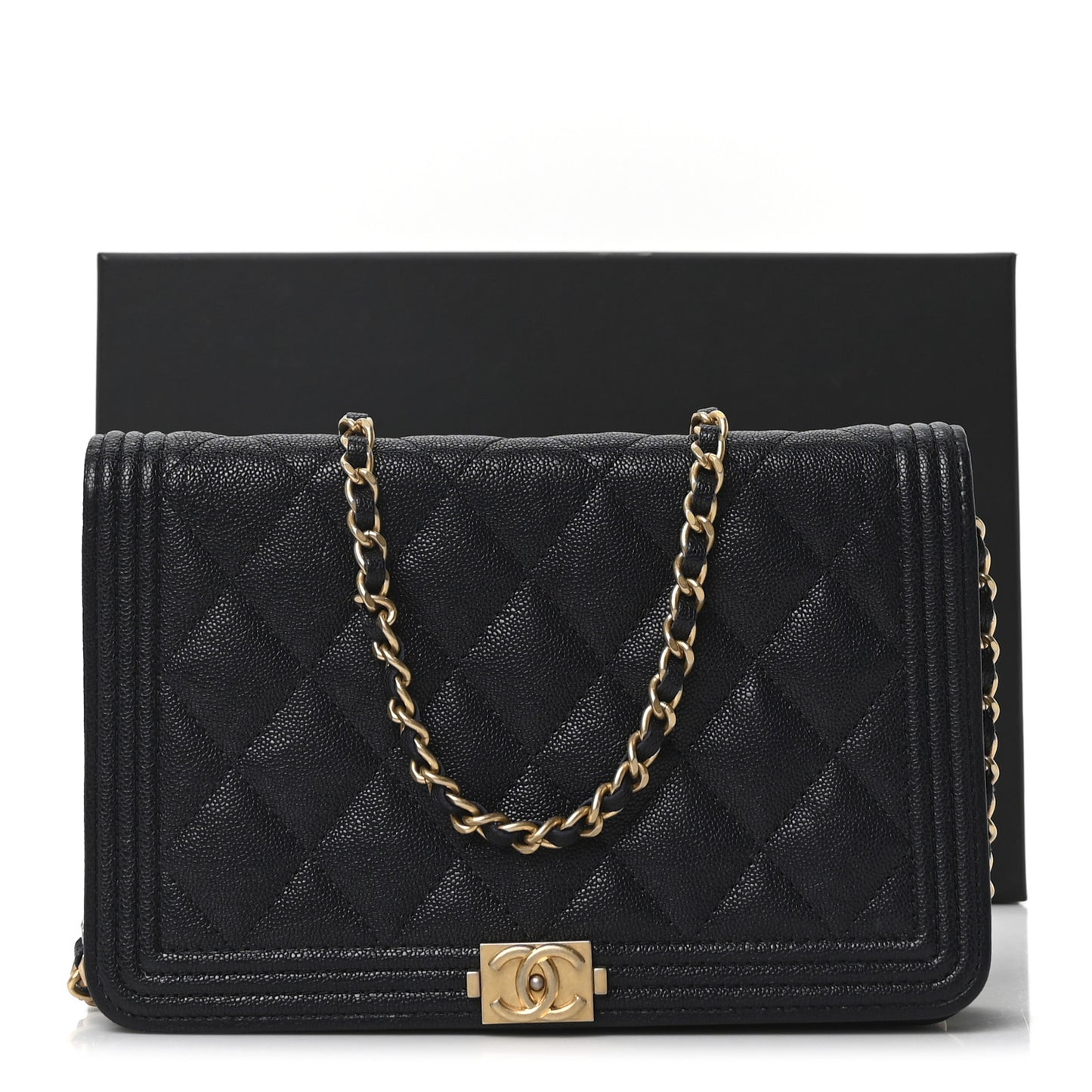 Caviar Quilted Boy Wallet On Chain WOC Navy