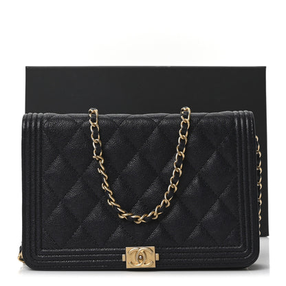 Chanel Caviar Quilted Boy Wallet On Chain WOC Navy 11 of 11