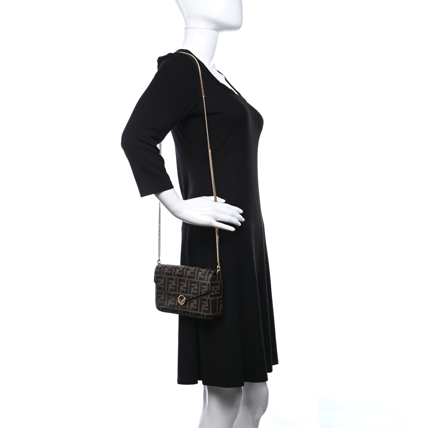 Vitello Soft F is Fendi Bi-Color FF 1974 Embossed Envelope Wallet On Chain with Pouches Maya Black