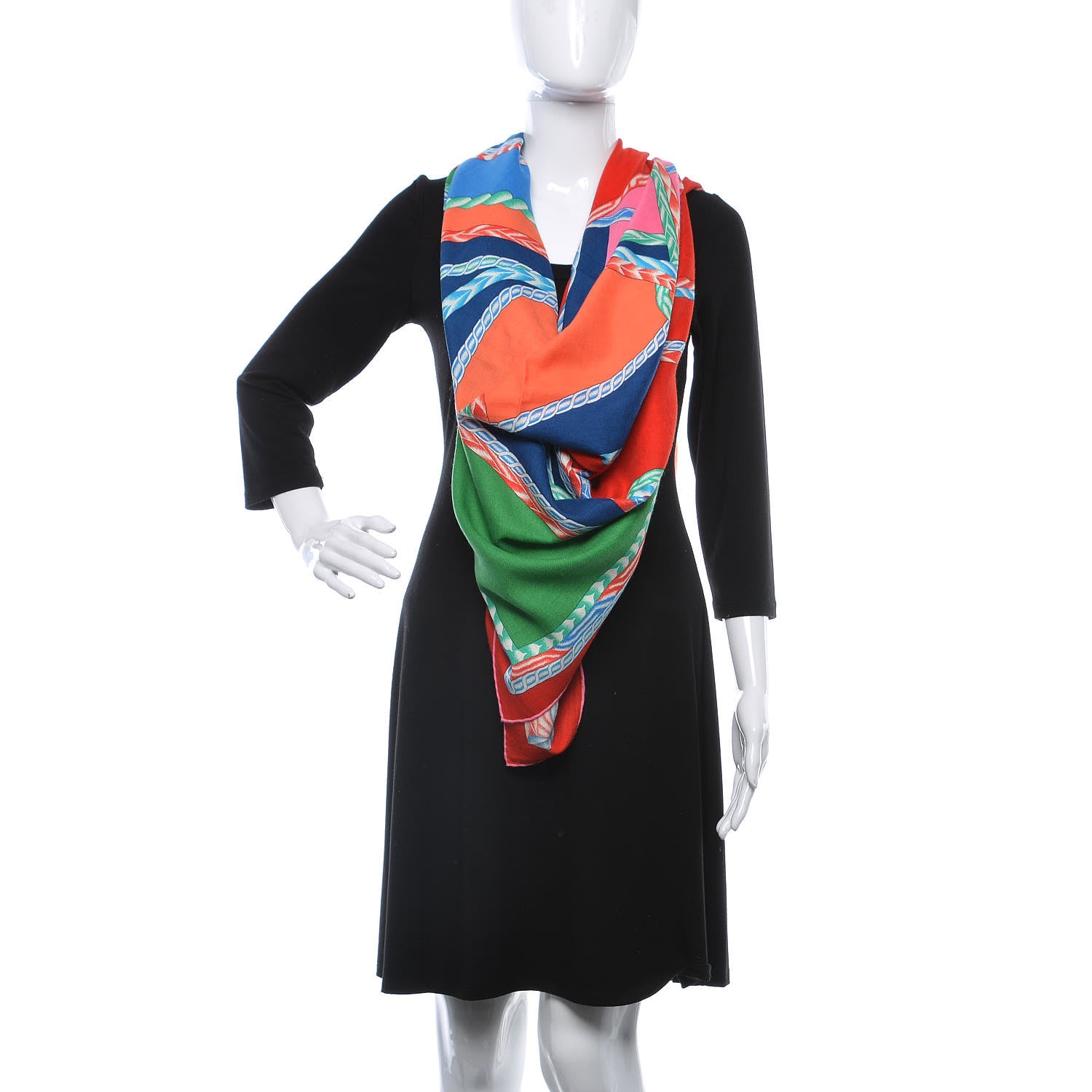 Hermes Cashmere Silk Robe Du Soir Shawl 140 Rouge Bleu Vert 2 of 7