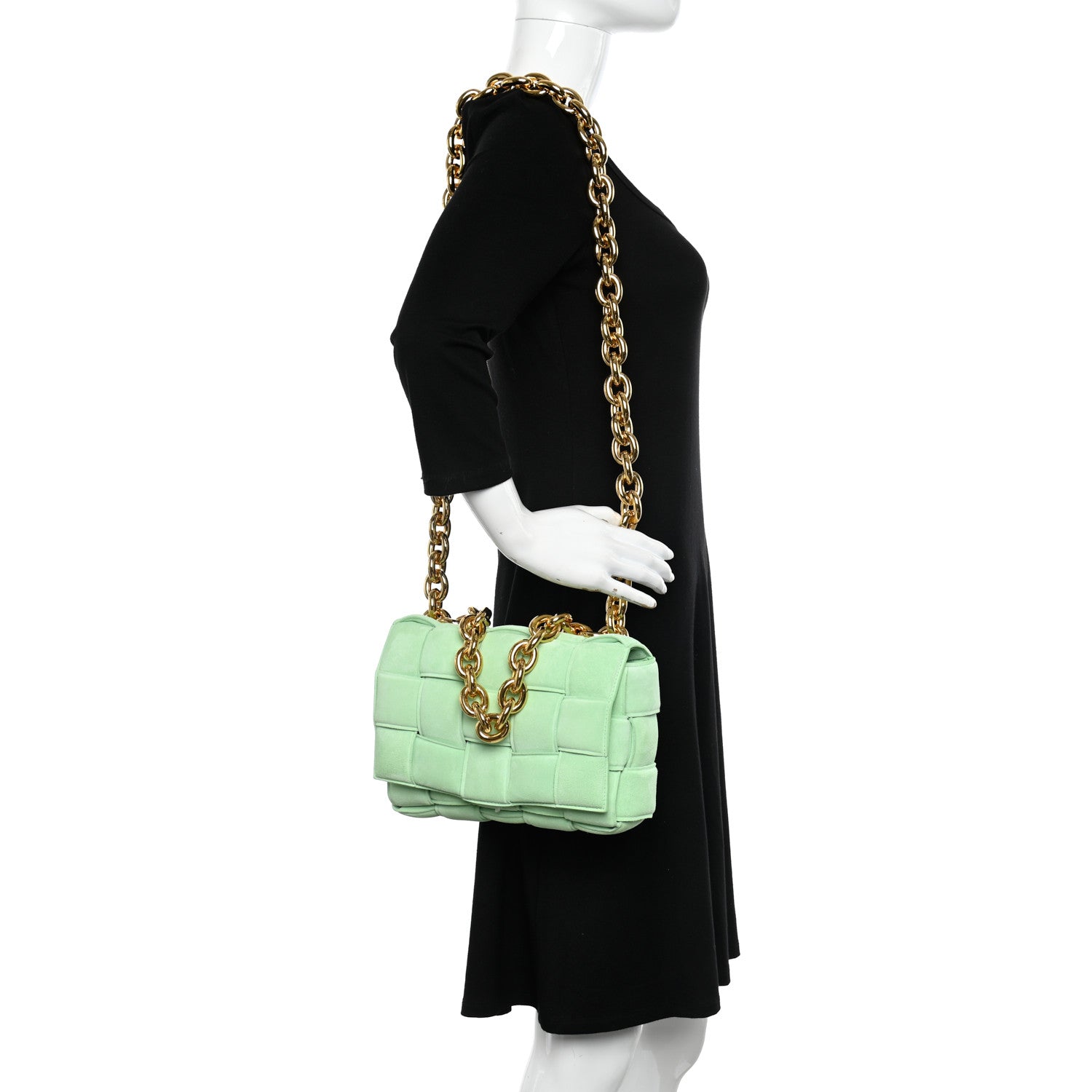 Bottega Veneta Suede Maxi Intrecciato Padded Chain Cassette Crossbody Bag Wasabi 2 of 10