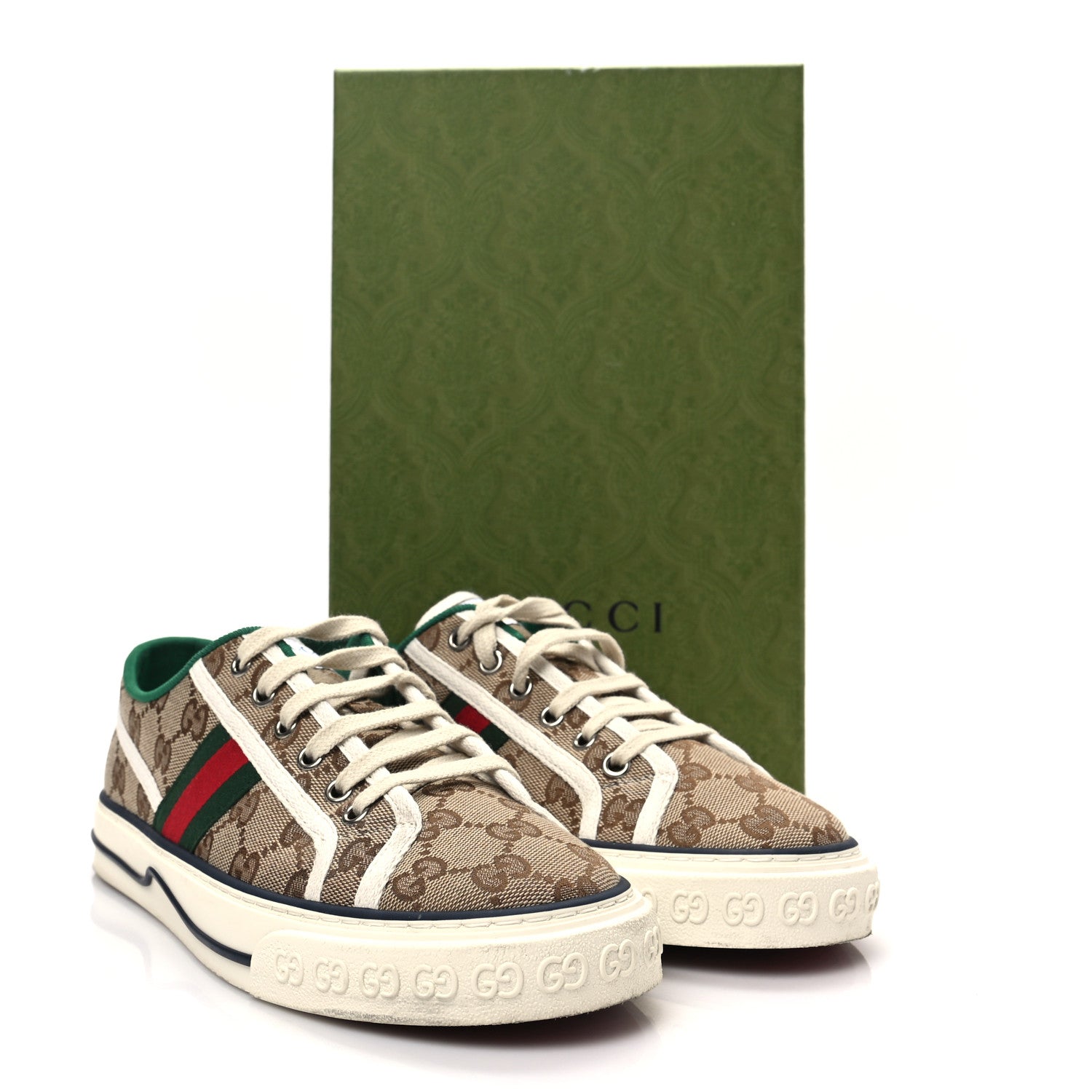 Gucci GG Monogram Web Womens 1977 Tennis Sneakers 39 Beige Ebony Mystic White 8 of 8