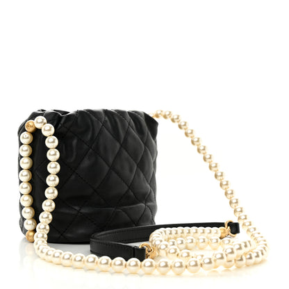Chanel Calfskin Quilted Pearl Mini About Pearls Drawstring Bucket Bag Black 3 of 11