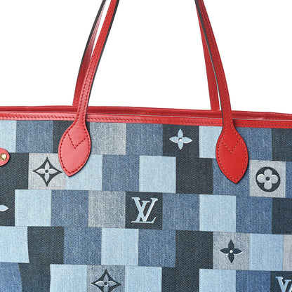 Louis Vuitton Denim Damier Monogram Patchwork Neverfull Blue Rouge 8 of 10