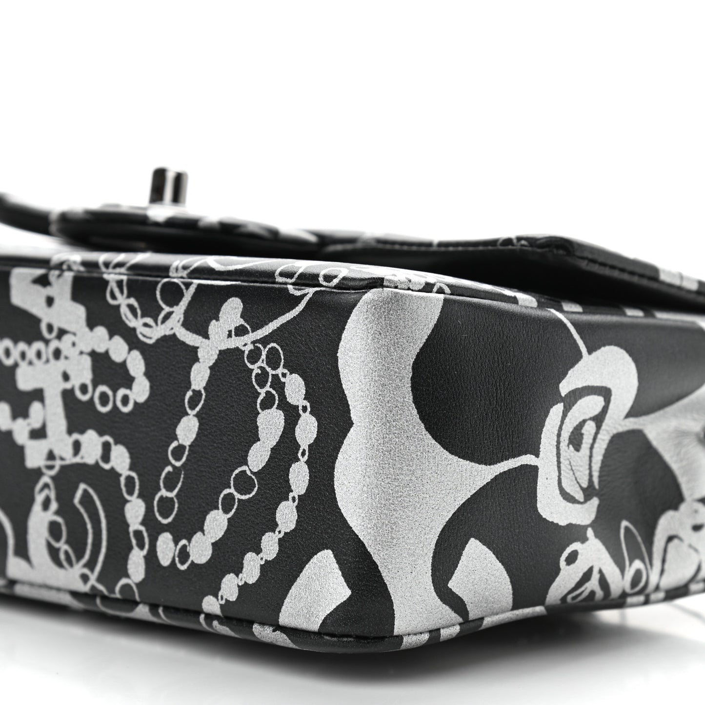 Lambskin Printed Mini Rectangular Flap Black Silver