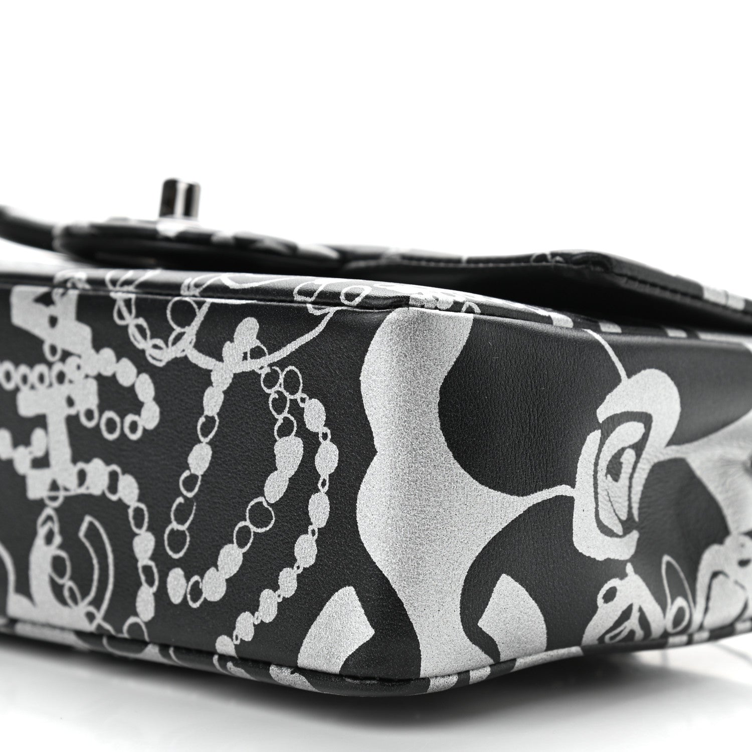 Chanel Lambskin Printed Mini Rectangular Flap Black Silver 9 of 11