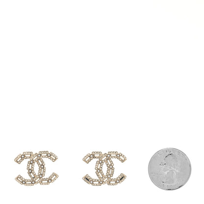 Chanel Crystal Baguette Pearl CC Earrings Gold Pearly White 2 of 4