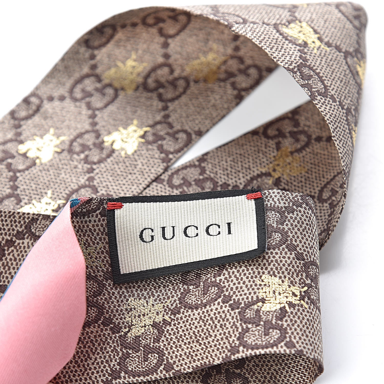 Gucci Silk Twill GG Monogram GG Bee Neck Bow Scarf Roseate Sky Blue 4 of 4