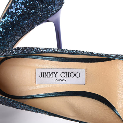 Jimmy Choo Coarse Glitter Degrade Romy 100 Pumps 38.5 Peacock Navy 8 of 10