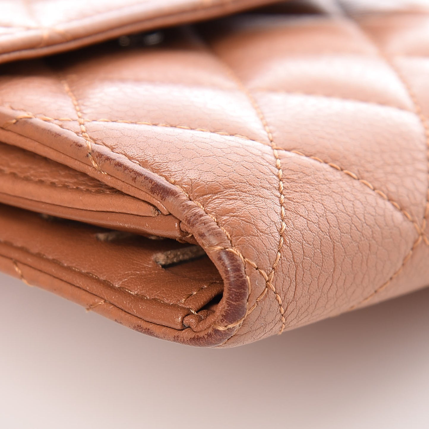Caviar Quilted Compact French Flap Wallet Dark Beige