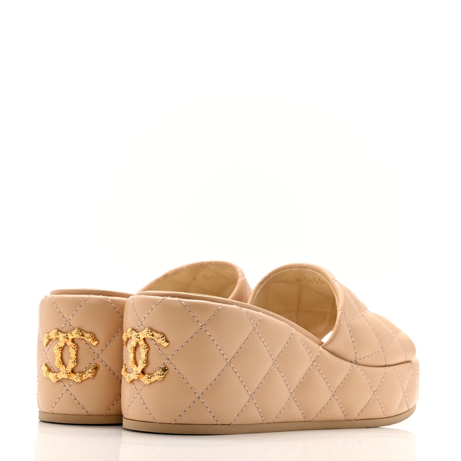 Chanel Lambskin Quilted Camelia CC Wedge Sandal Mules 38 Beige 5 of 15
