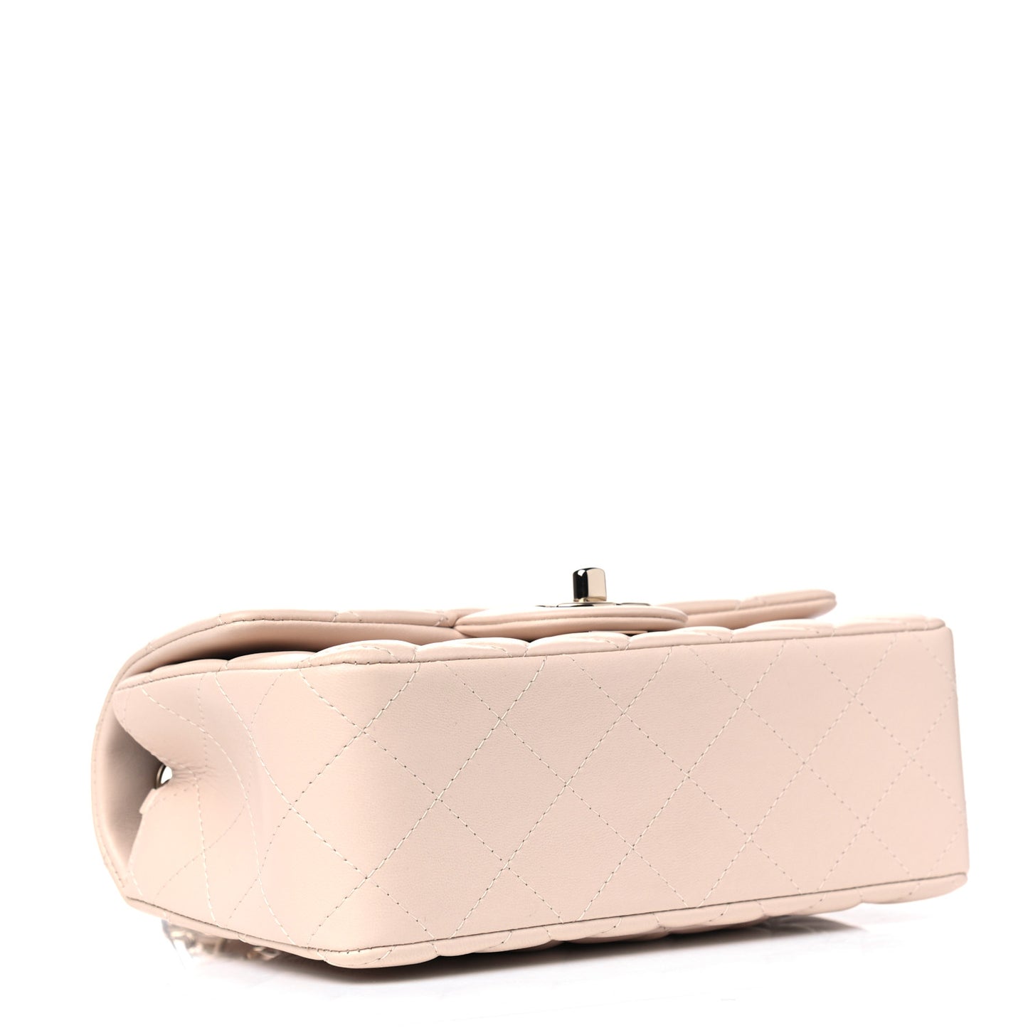 Lambskin Quilted Mini Rectangular Flap Light Beige