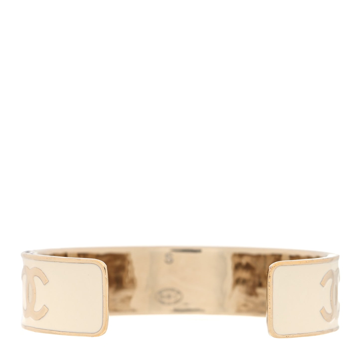 Metal Enamel Chanel Logo Cuff Bracelet S White