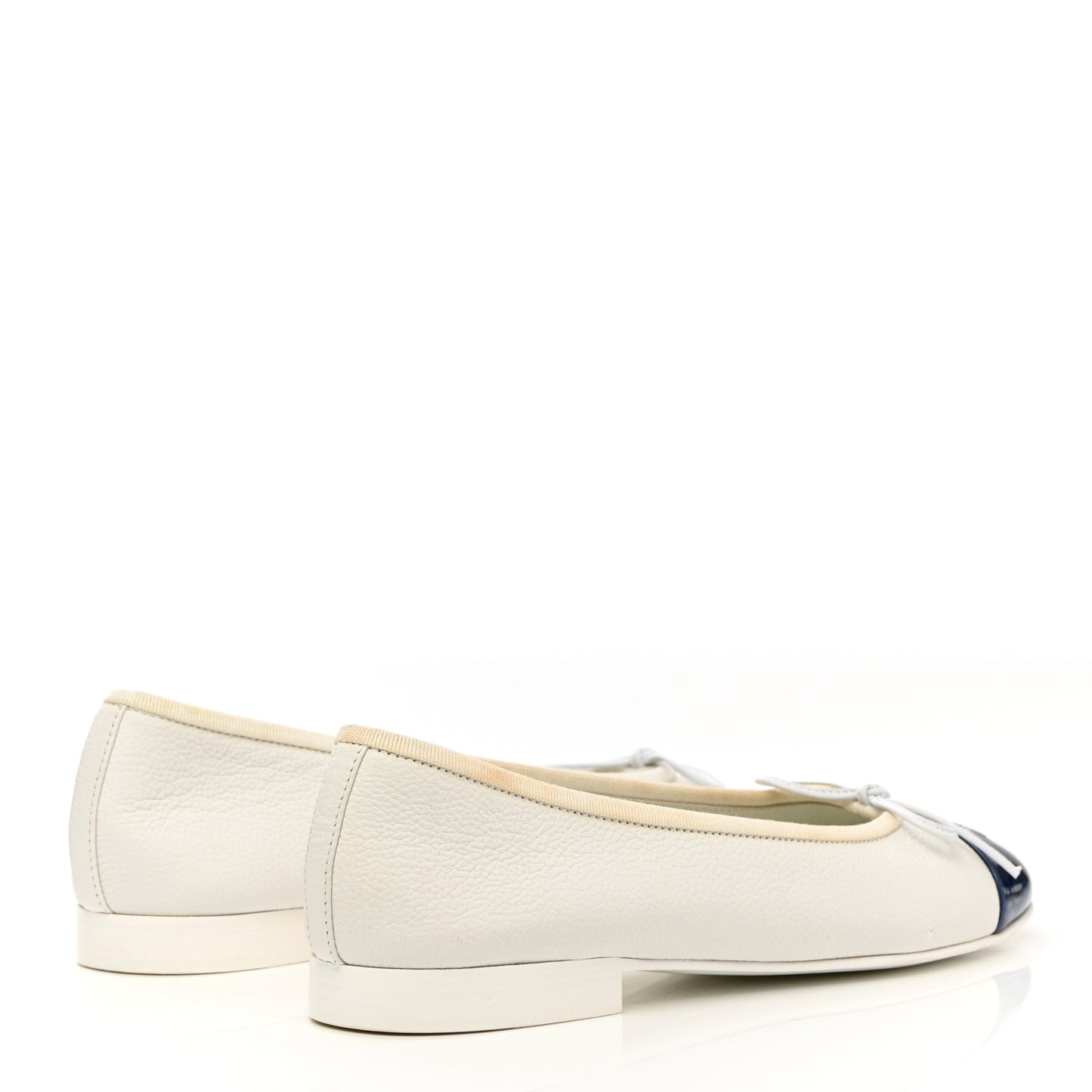 Calfskin Patent CC Cap Toe Ballerina Flats 37.5 White Blue