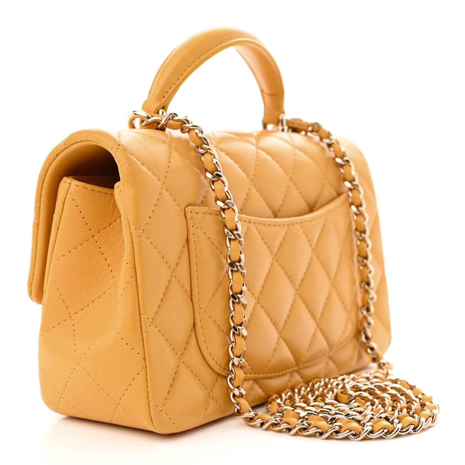 Chanel Lambskin Quilted Mini Top Handle Rectangular Flap Yellow 3 of 11