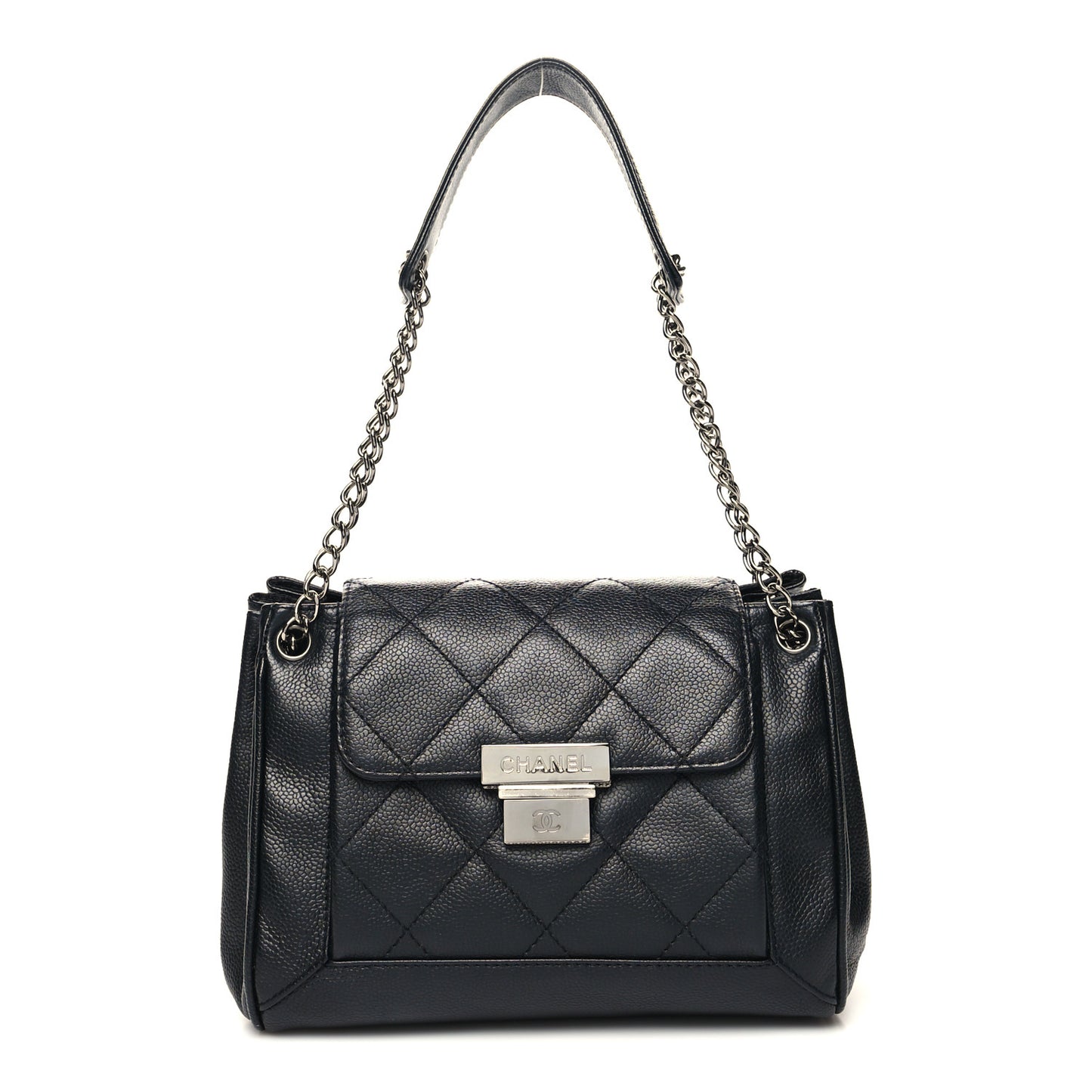 Caviar Quilted Accordion Flap Black