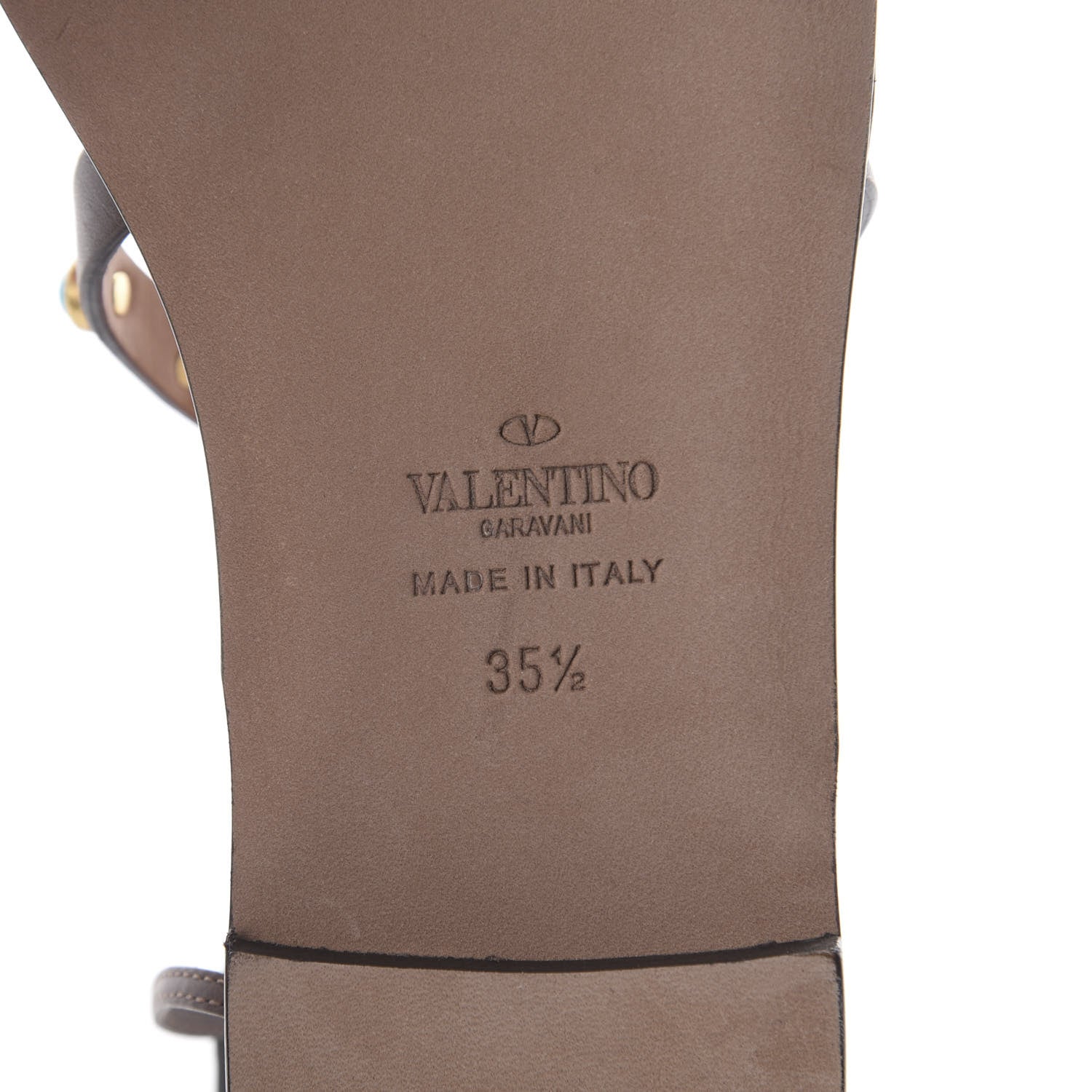 Valentino Garavani Calfskin Rockstud Rolling Cabochon Gladiator Flat Sandals 35.5 Cacao 6 of 7