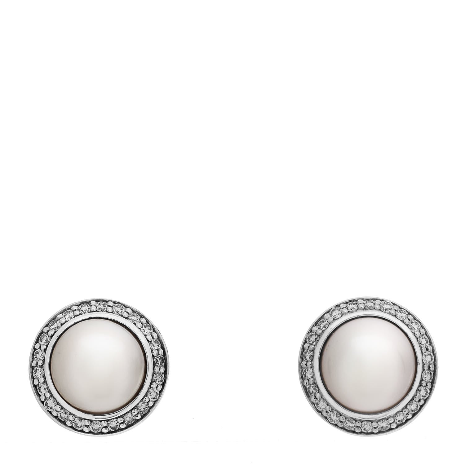 David Yurman Sterling Silver 14K Yellow Gold Diamond Pearl 8mm Cerise Earrings 1 of 5