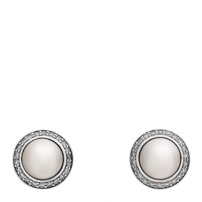 David Yurman Sterling Silver 14K Yellow Gold Diamond Pearl 8mm Cerise Earrings 1 of 5