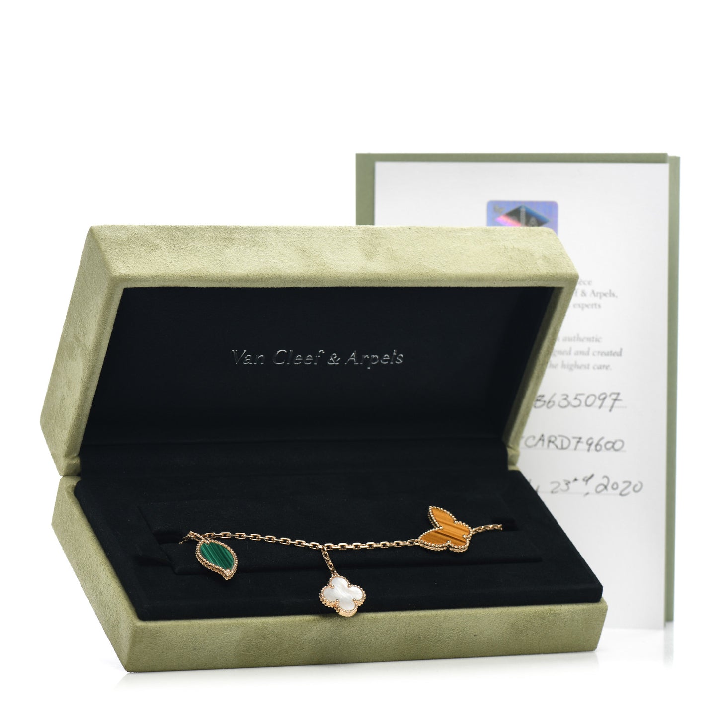 18K Yellow Gold Mother of Pearl Malachite Carnelian Tiger Eye 4 Motifs Lucky Alhambra Bracelet