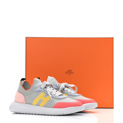 Hermes Knit Suede Goatskin Womens Crew Sneakers 37 Multicolor Gris Orange 8 of 8