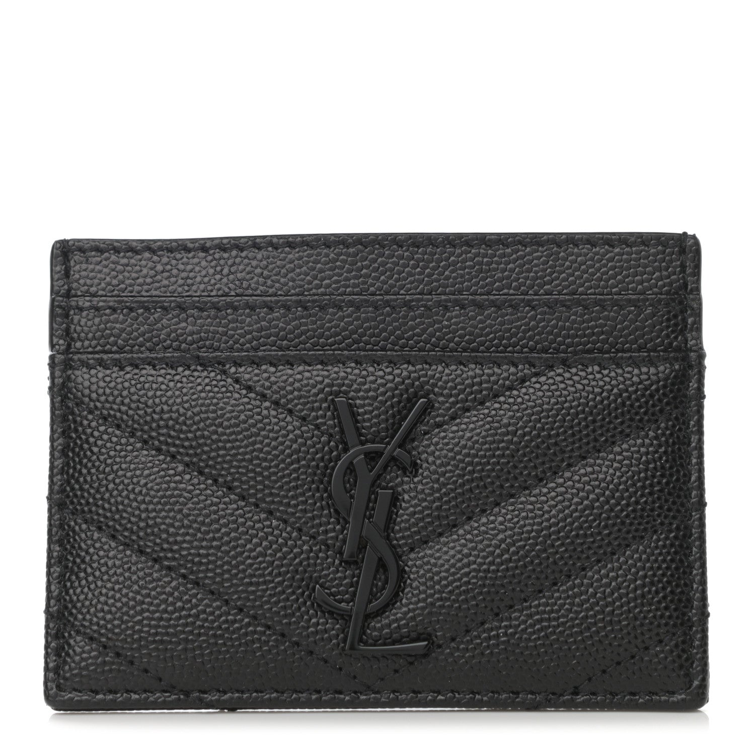 Saint Laurent Grain De Poudre Matelasse Chevron Monogram Credit Card Case Black 1 of 7