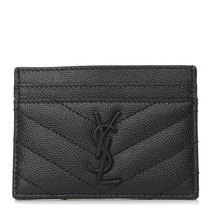 Saint Laurent Grain De Poudre Matelasse Chevron Monogram Credit Card Case Black 1 of 7