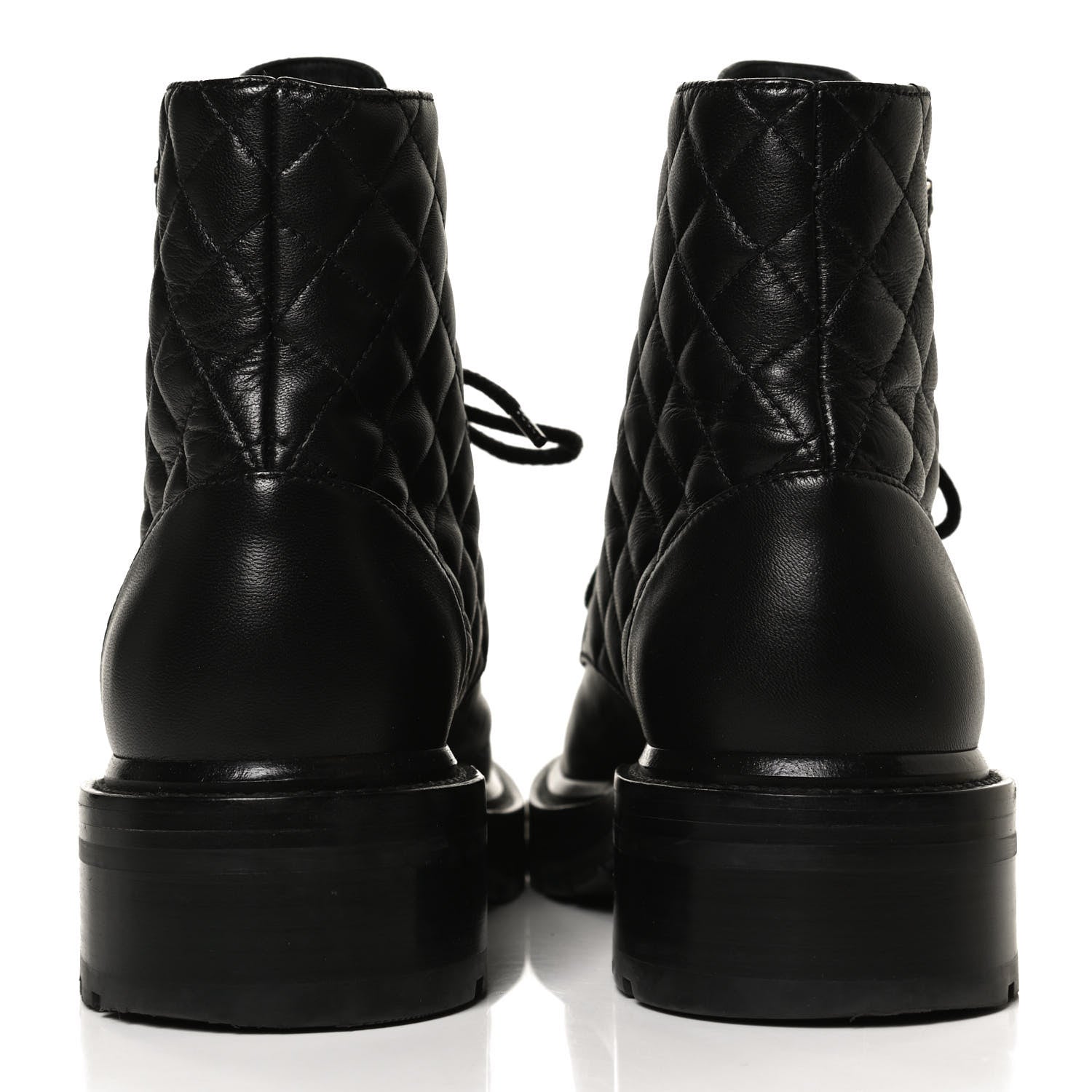 Chanel Shiny Lambskin Quilted Lace Up Combat Boots 38.5 Black 6 of 14