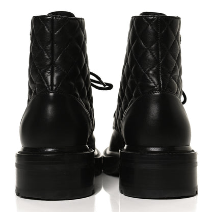 Chanel Shiny Lambskin Quilted Lace Up Combat Boots 38.5 Black 6 of 14