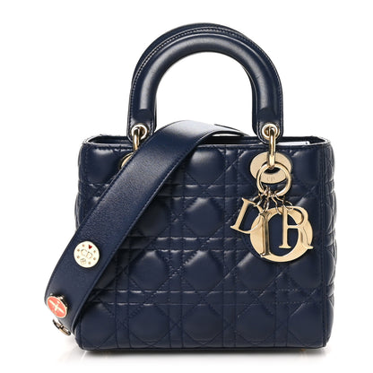 Christian Dior Lambskin Cannage Small Lucky Badges My Lady Dior Navy 1 of 10