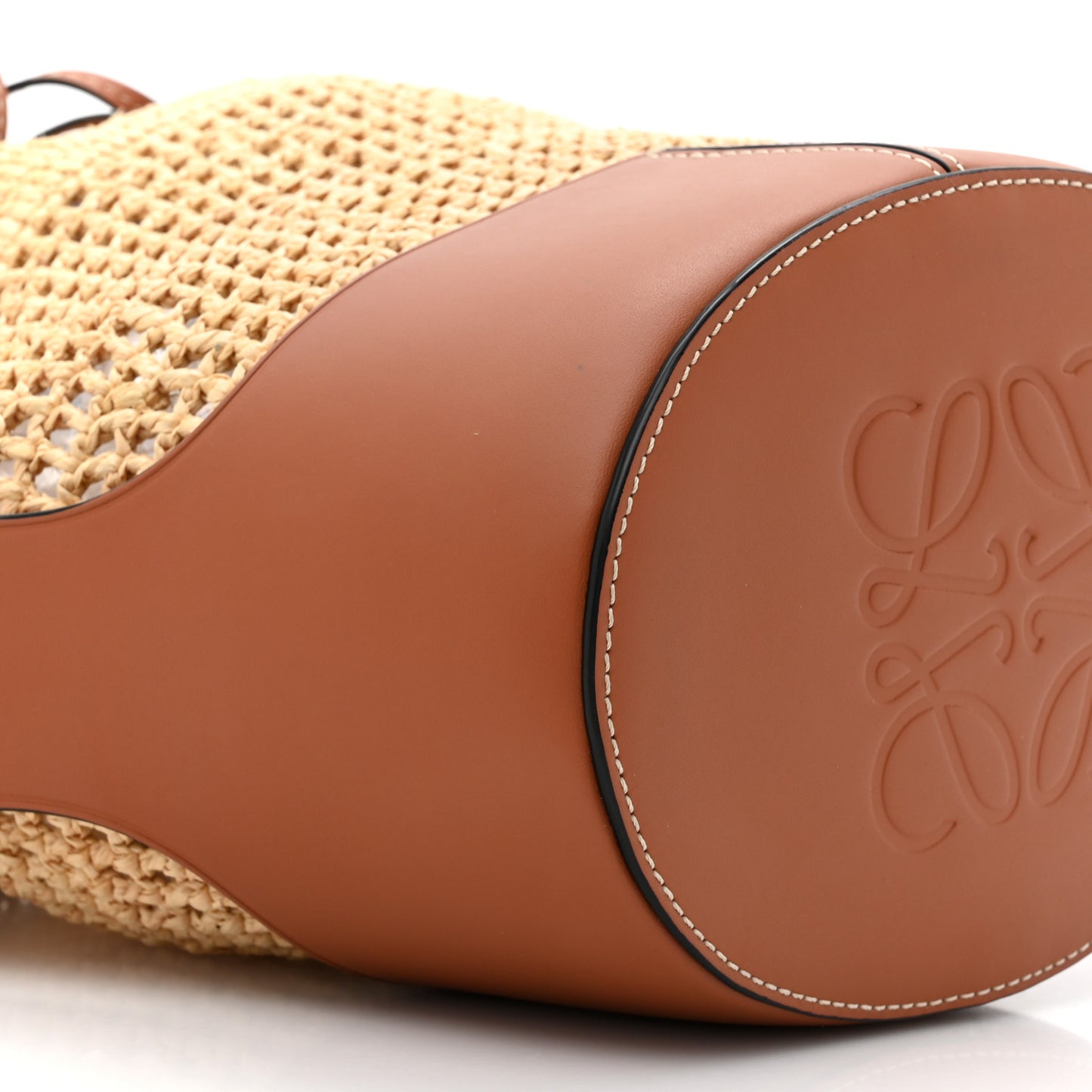 Raffia Calfskin Balloon Bucket Bag Natural Tan