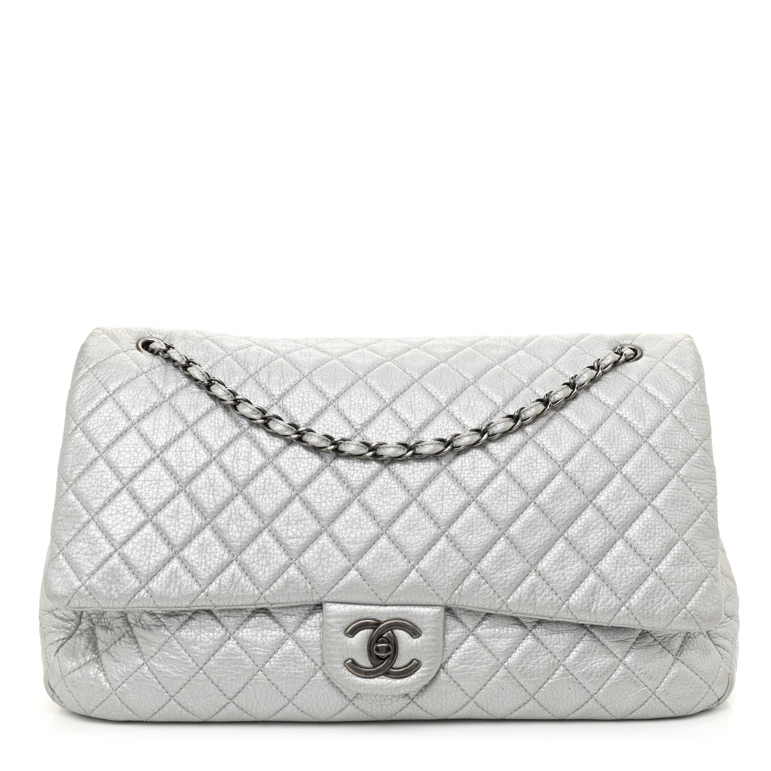Chanel Metallic Calfskin Quilted XXL Travel Flap Bag Silver 1 of 14