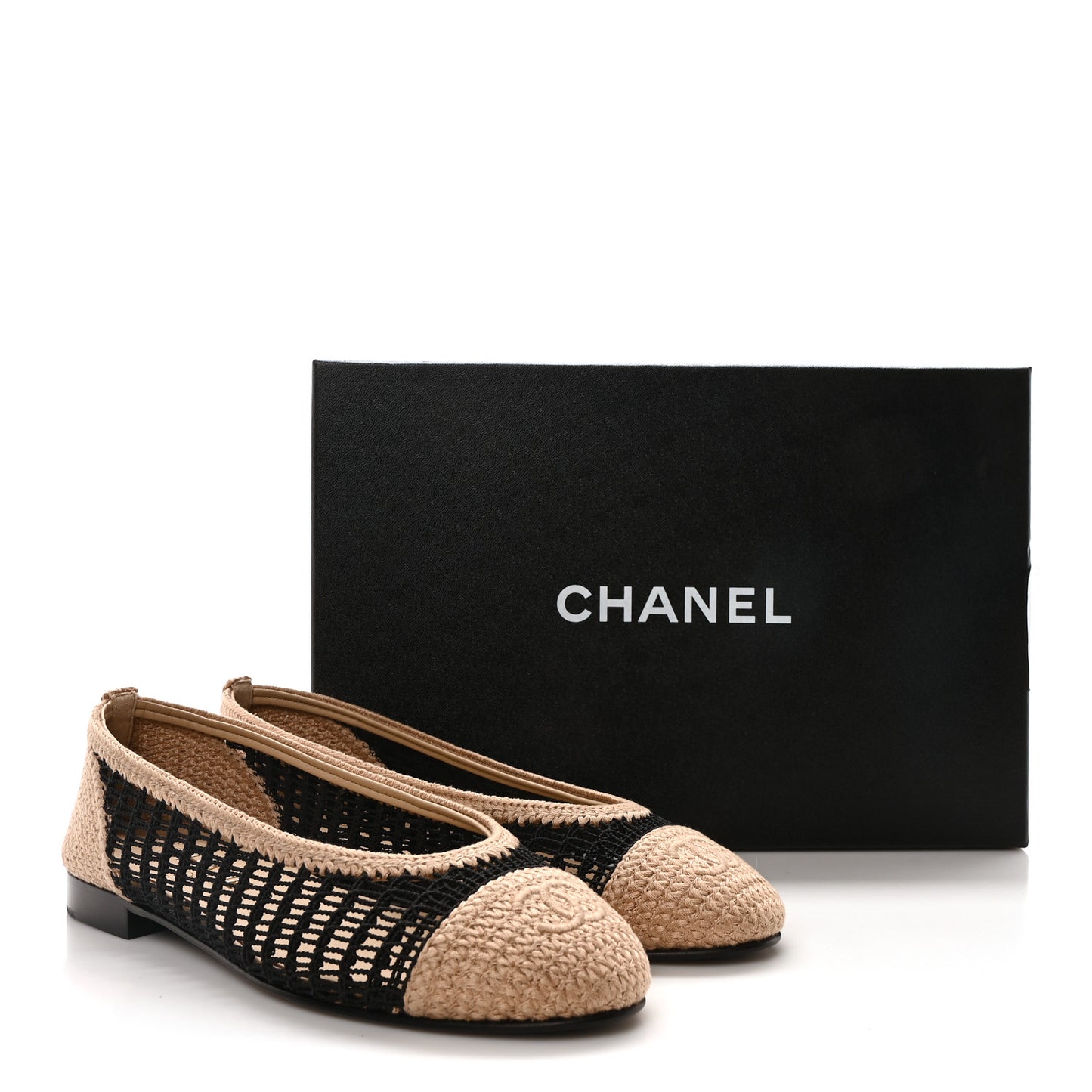 Raffia Cap Toe Ballerina Flats 37 Black Beige