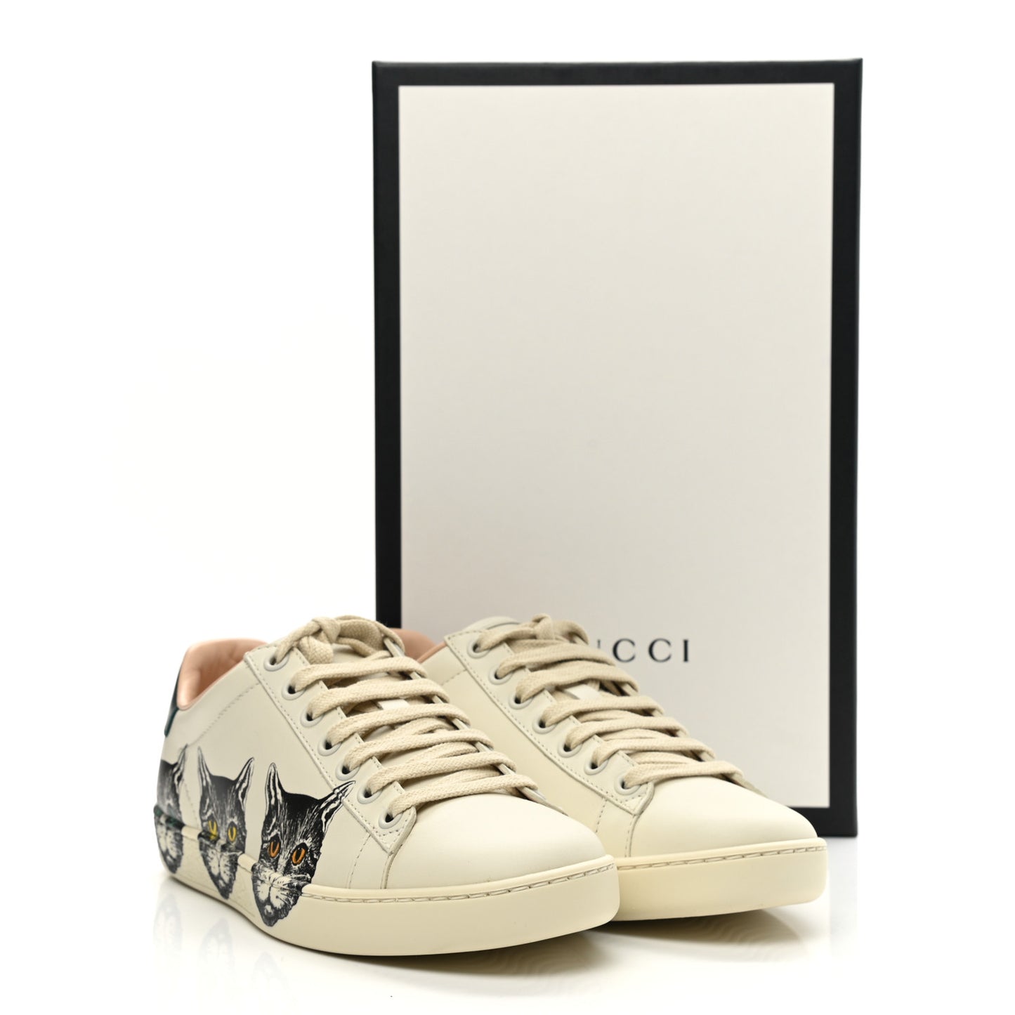 Calfskin Mystic Cat Print Womens Ace Sneakers 36 White