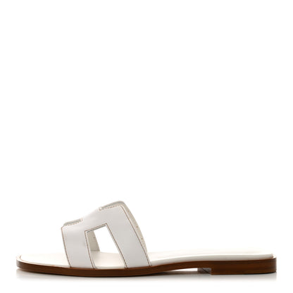 Hermes Box Calfskin Oran Sandals 36.5 White 1 of 8