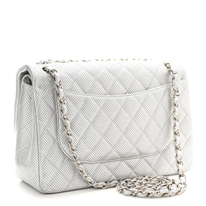 Chanel Metallic Perforated Lambskin Quilted Jumbo Double Flap Light Silver 3 of 10