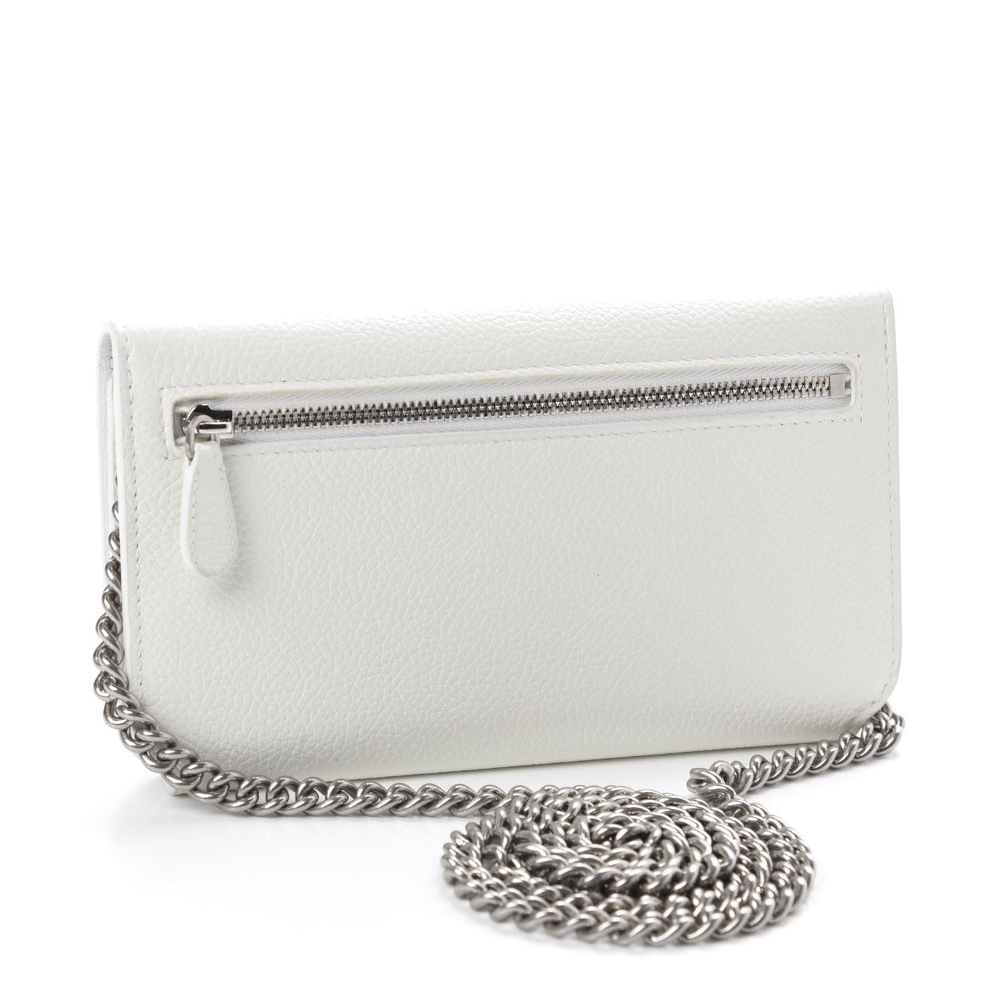 Grained Calfskin Logo Cash Phone Holder Wallet On Chain White Fluo Pink