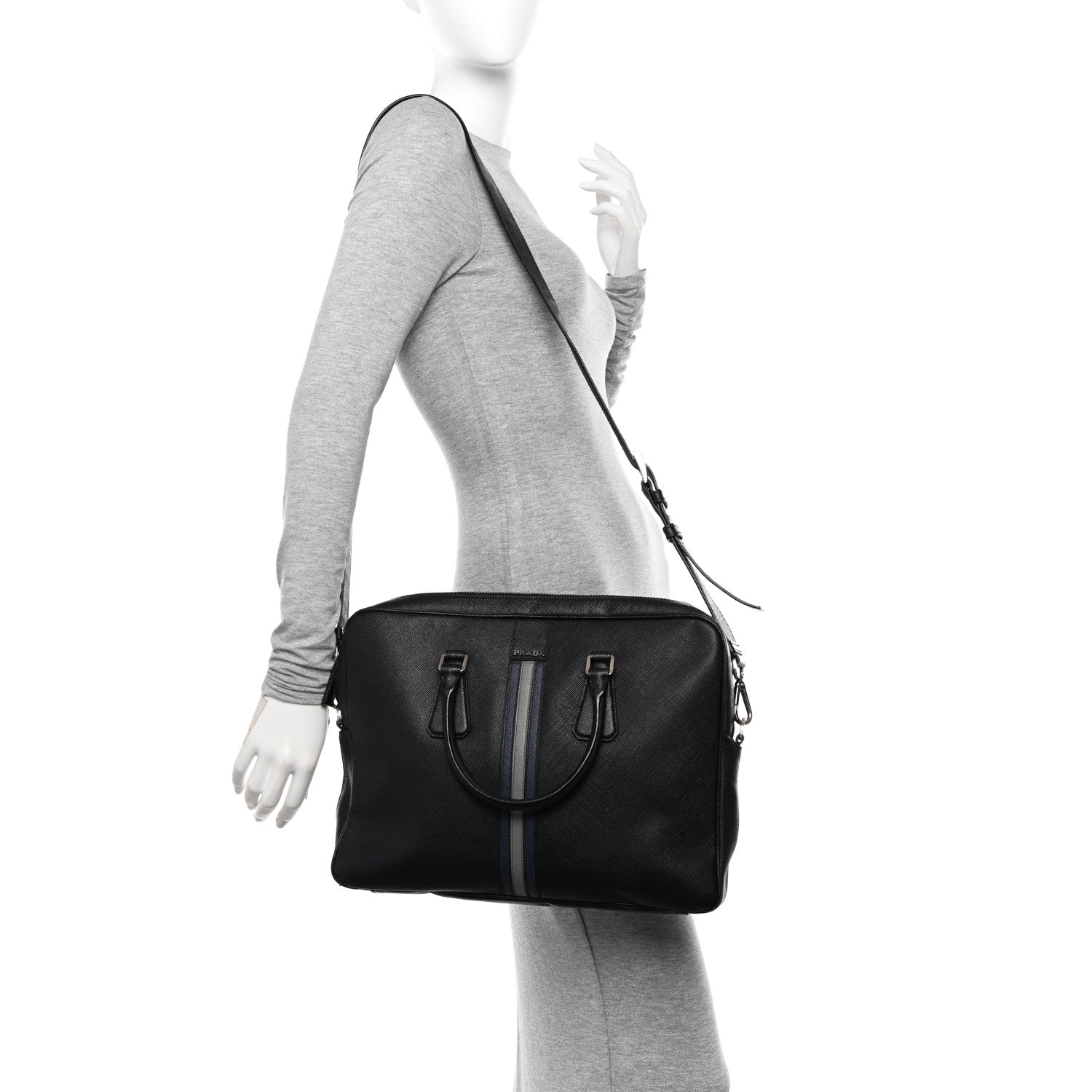 Prada Saffiano Travel Briefcase Black Multicolor 2 of 12